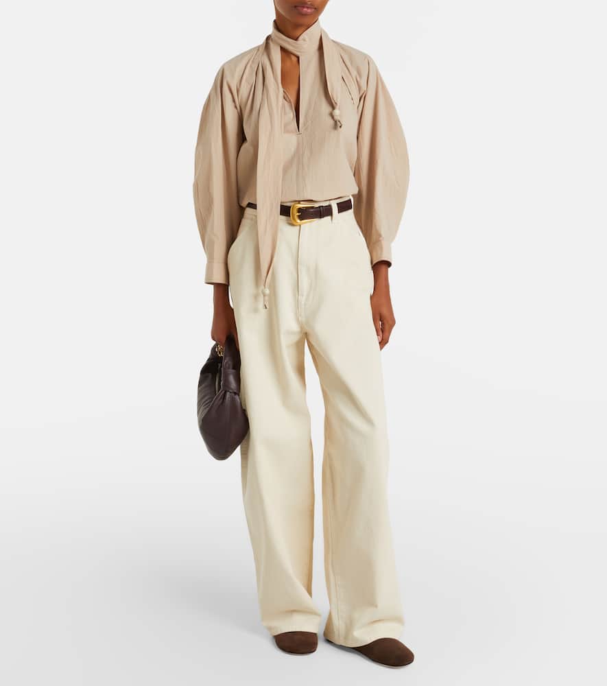 Tie-neck cotton crêpe blouse