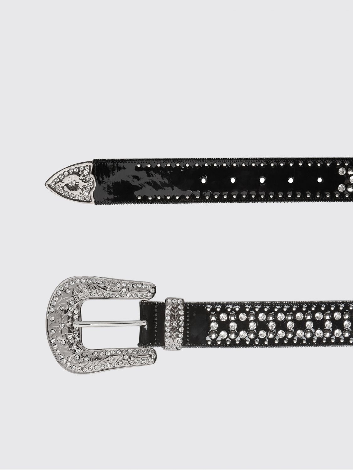 Crystal-embellished leather belt - Black