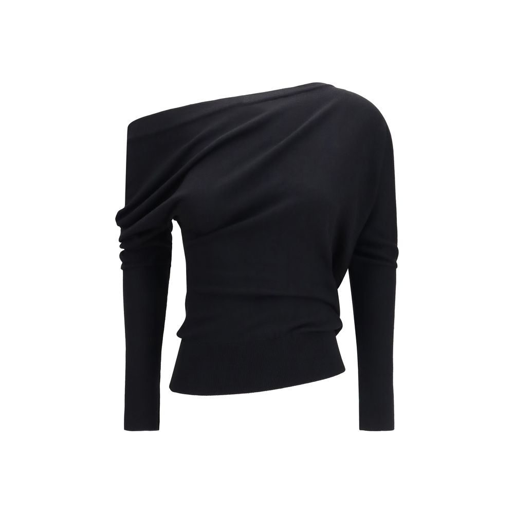 Asymmetric Merino Wool Sweater — Black