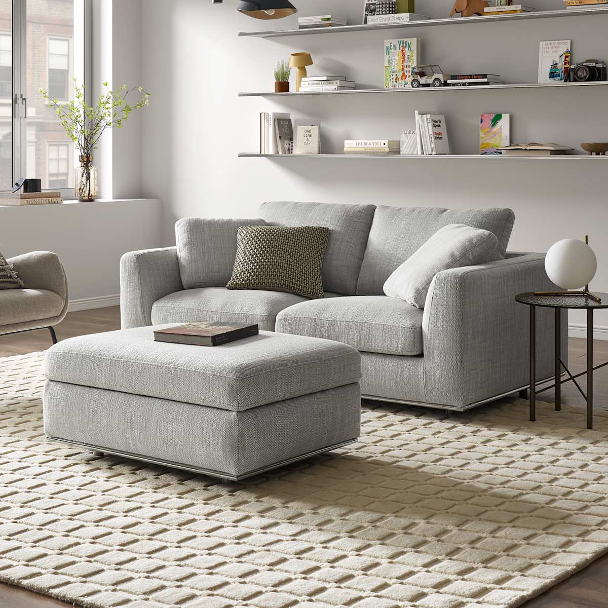 Performance Fabric Sofa with Removable Covers and Storage Ottoman, Grey, for Living Room