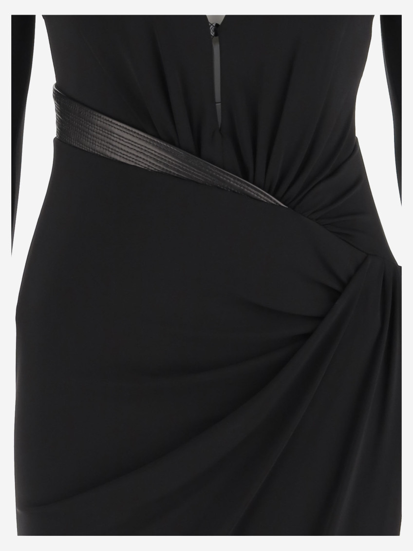 Black Long-sleeved Gathered Dress