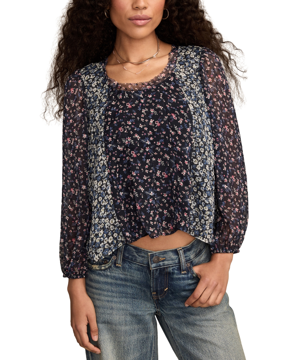Women's Print Mix Swing Top - Blue Combo