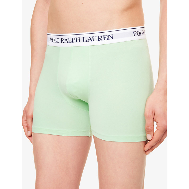 Mens Pastel Mint/tng Blu/navy Branded-waistband Mid-rise Pack of Three Stretch-cotton Boxer Briefs