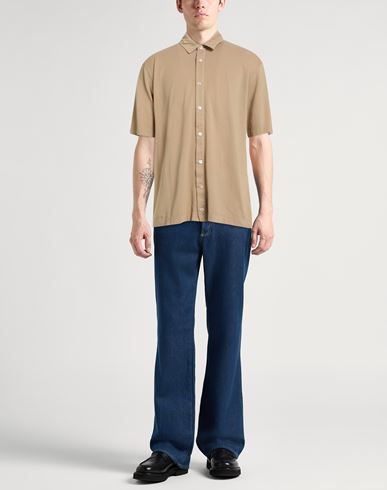 Selezione Man Shirt Camel Size L Cotton, Silk