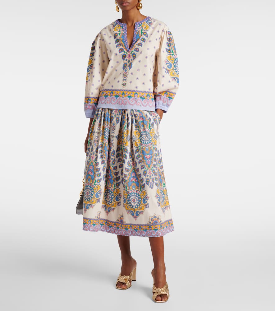 Paisley cotton midi skirt