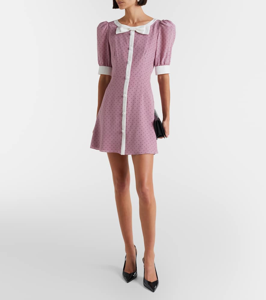 Bow-detail polka-dot silk minidress