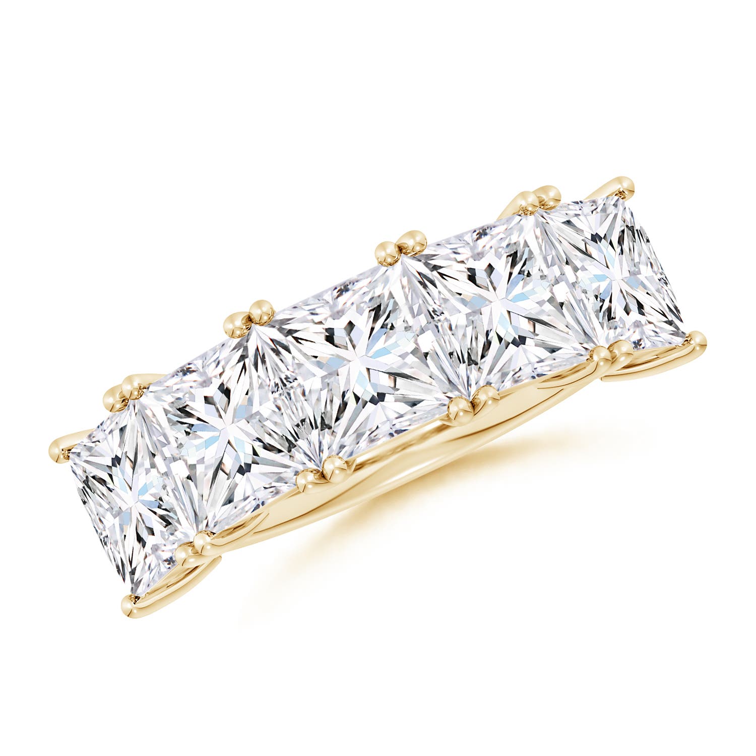 Angara 8.5 CTW Lab-Grown Princess-Cut Diamond Five Stone Classic Anniversary Ring in 18K Yellow Gold