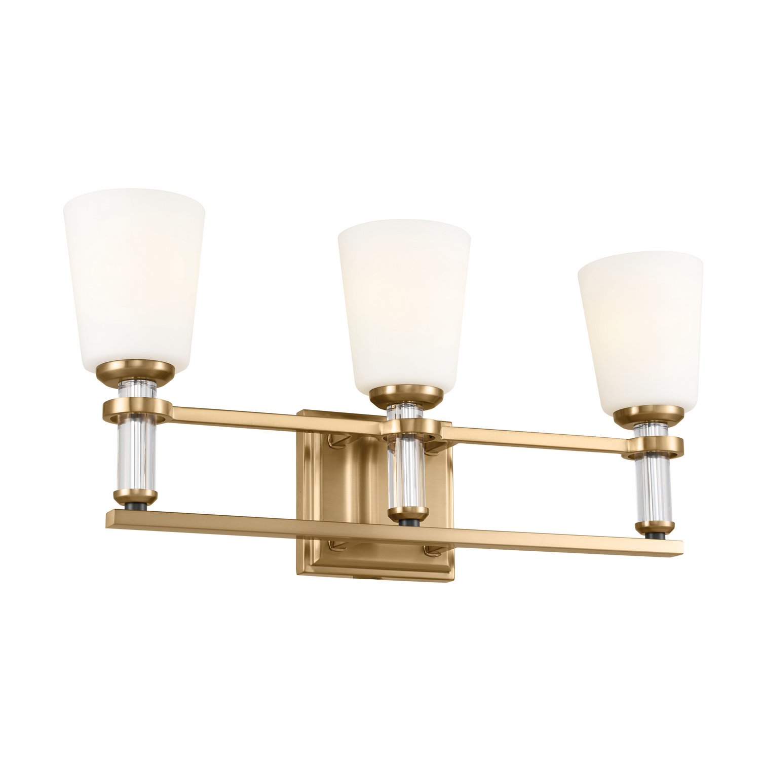Brushed Natural Brass Three Light Bath from the Rosalind Collection