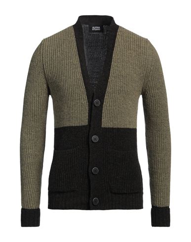 Alpha Studio Man Cardigan Military green Size 36 Wool