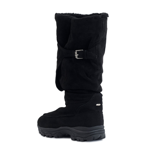 Belted Slouchy Shearling Boots_Black