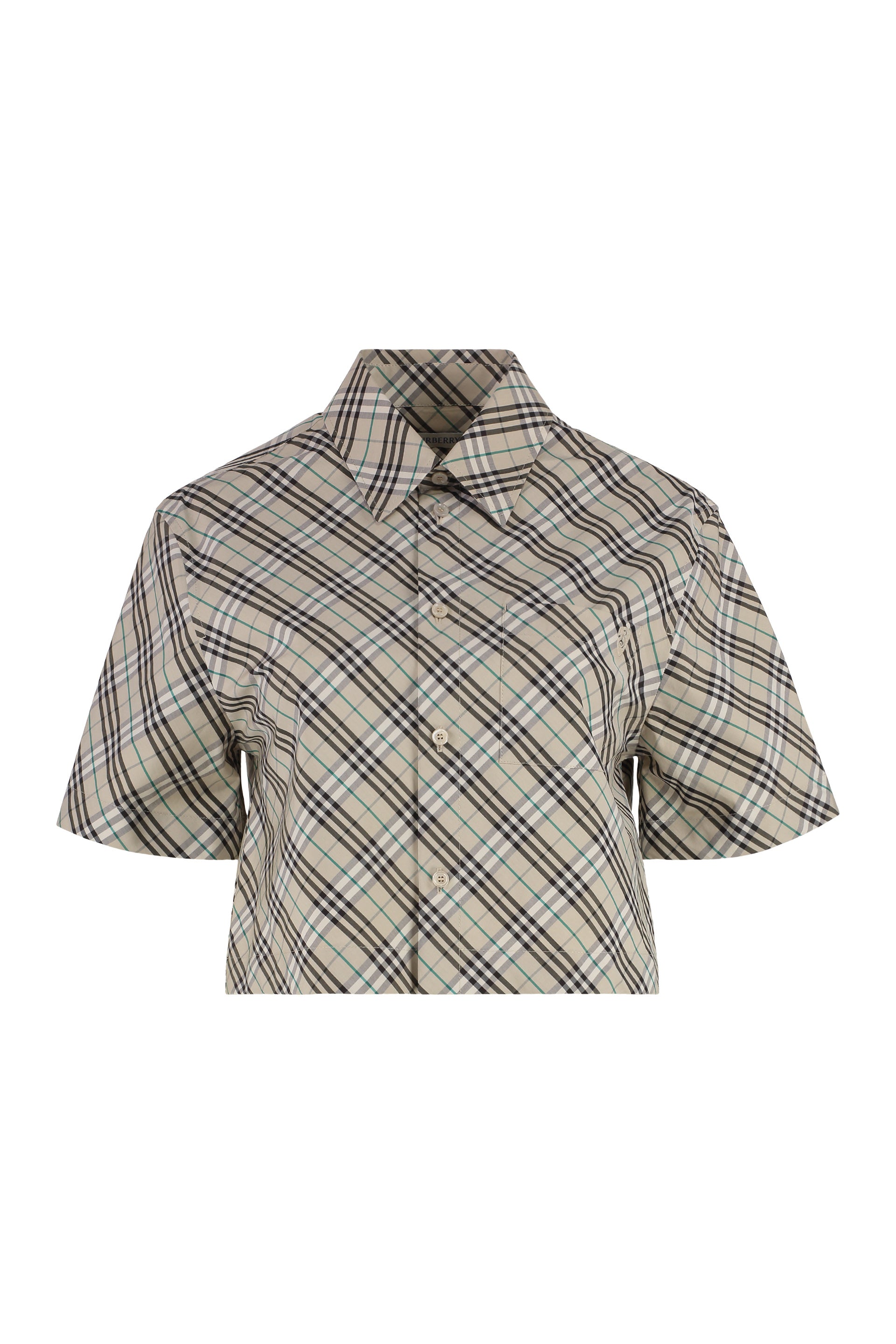 Checkered Cropped Cotton Shirt with Front Pocket