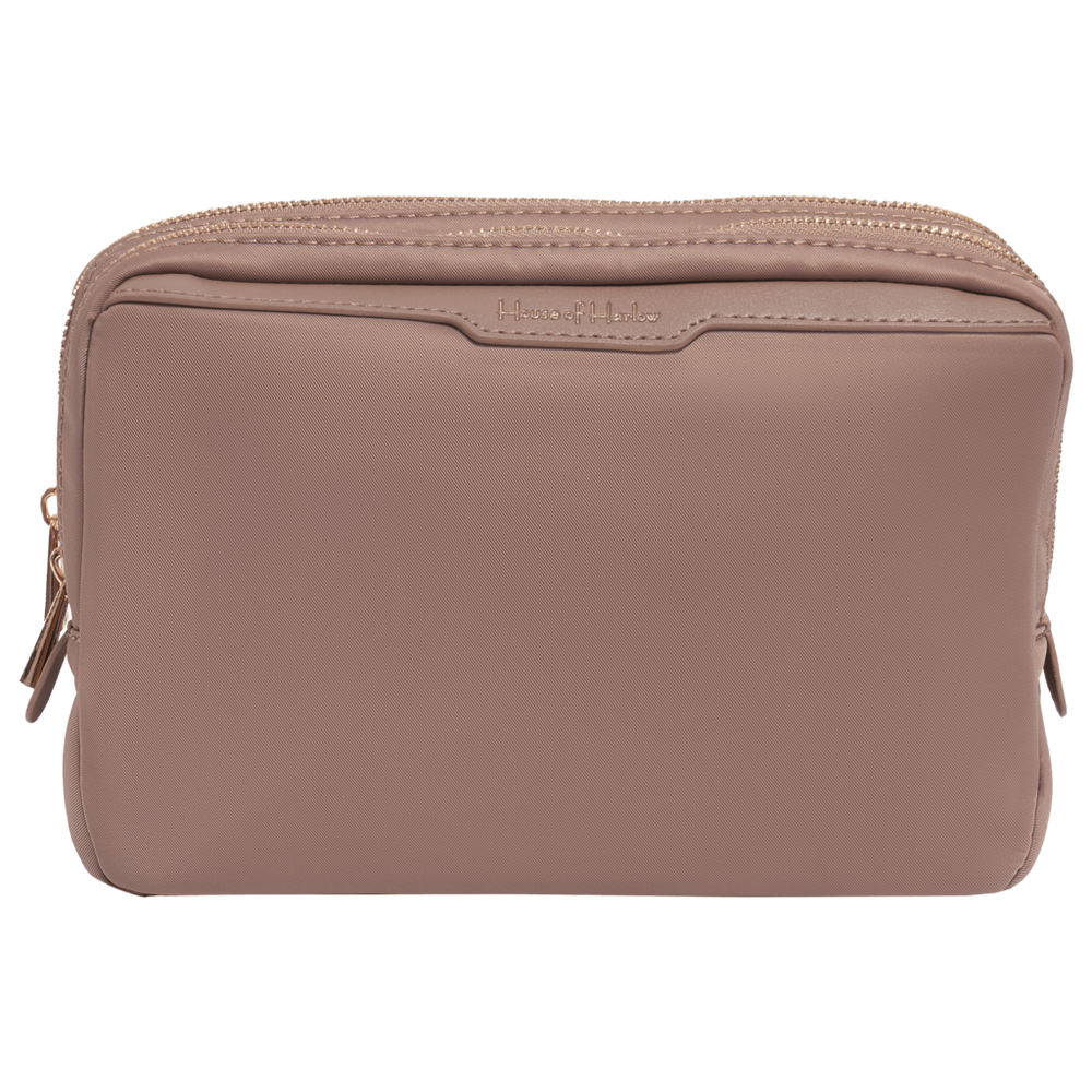 The Twill Nylon Double Compartment Cosmetic Bag - Taupe