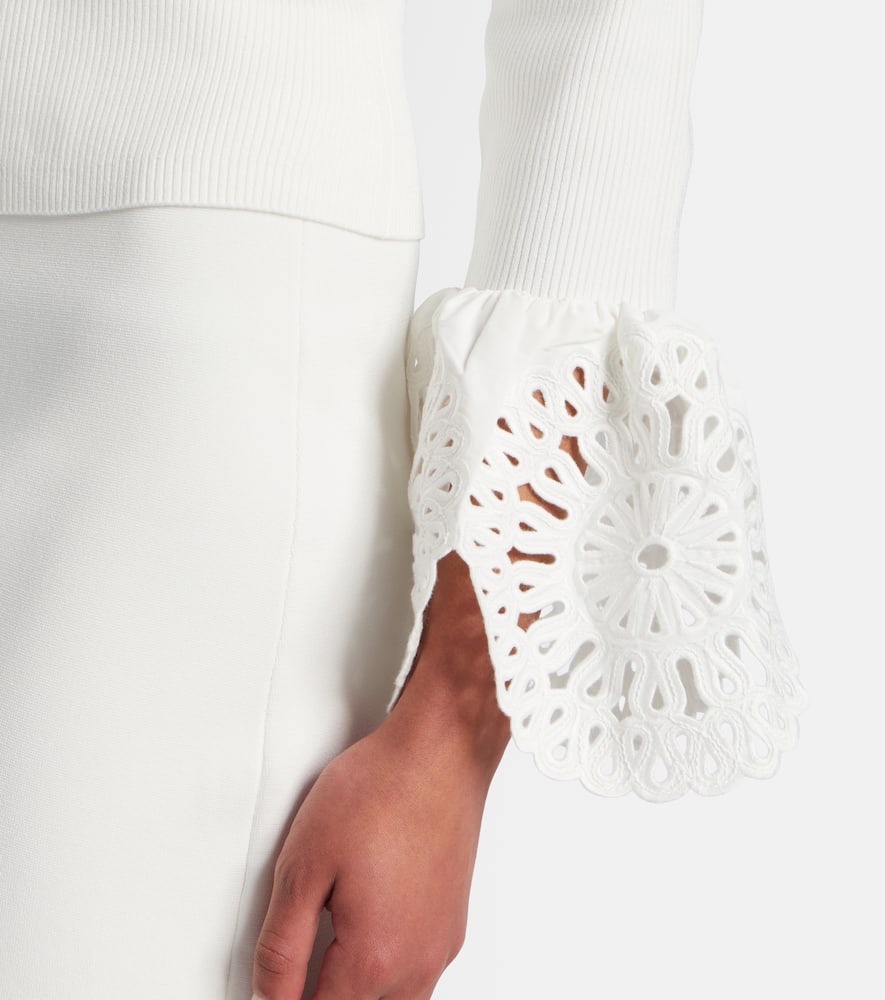 Ferrera broderie anglaise ribbed-knit top