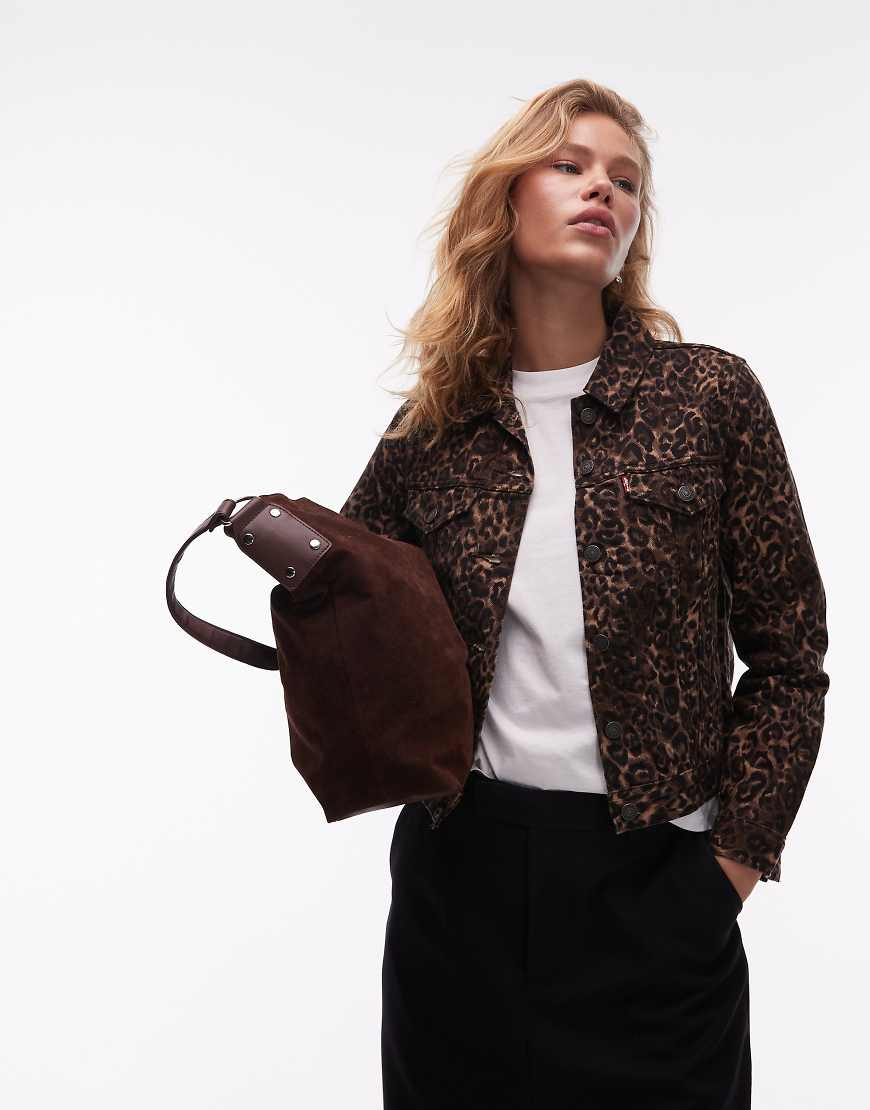 Original denim trucker jacket in leopard-Brown