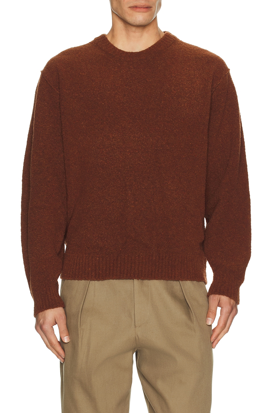 Le17Septembre Boucle Reverse Seam Pullover in Brick. 52. Also