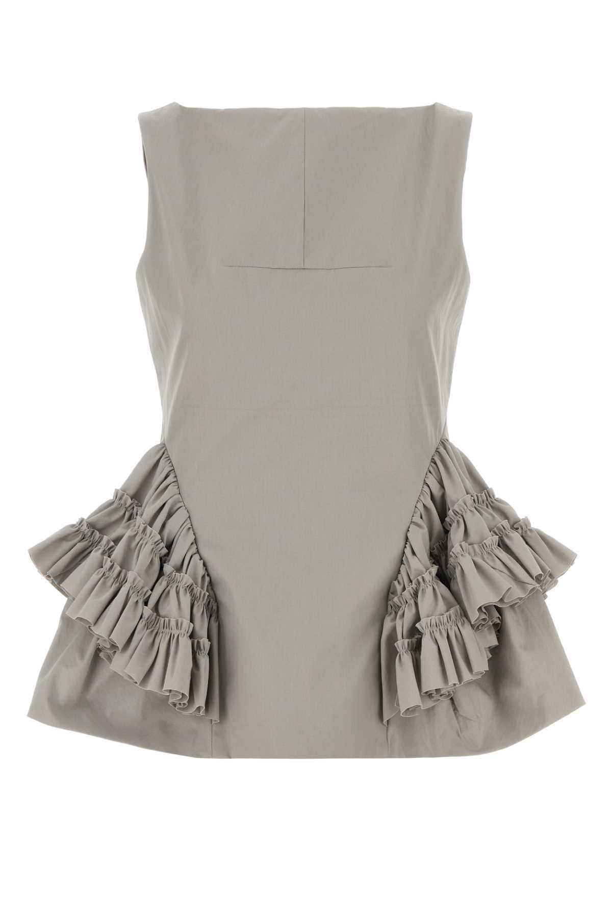 Ruffled Cotton Tank Top — Gray