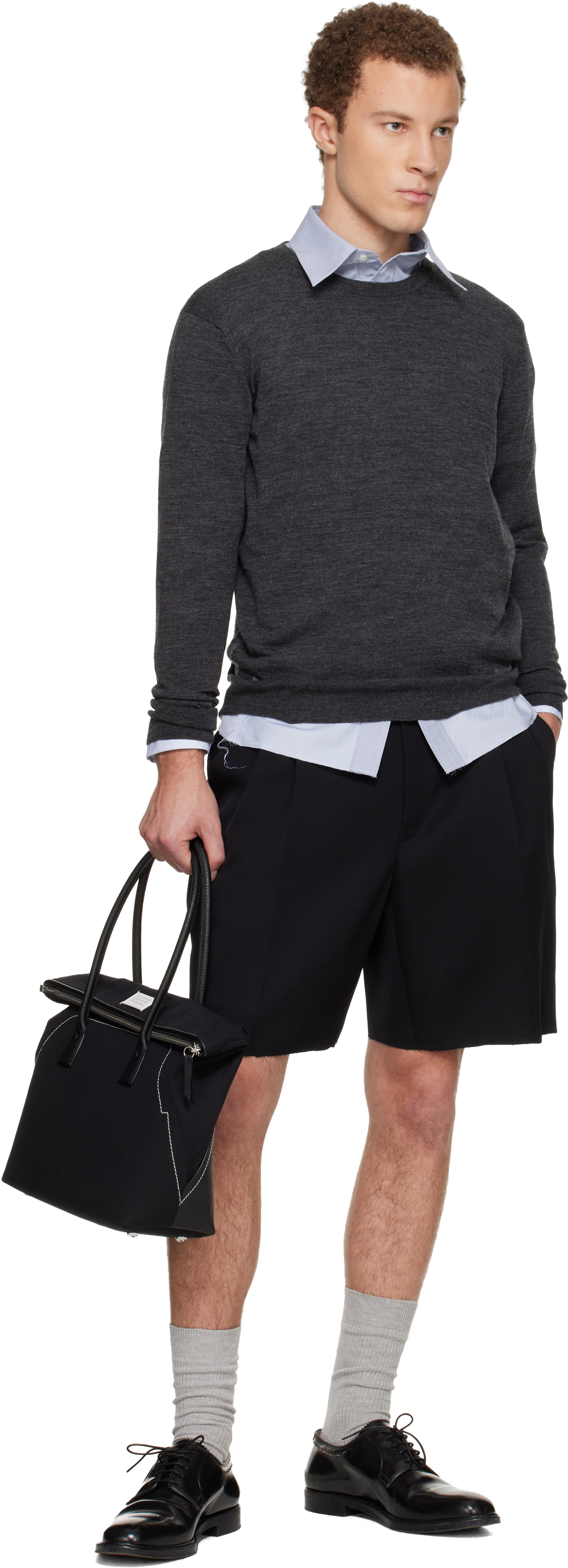 Gray Wool-Blend Patch Sweater