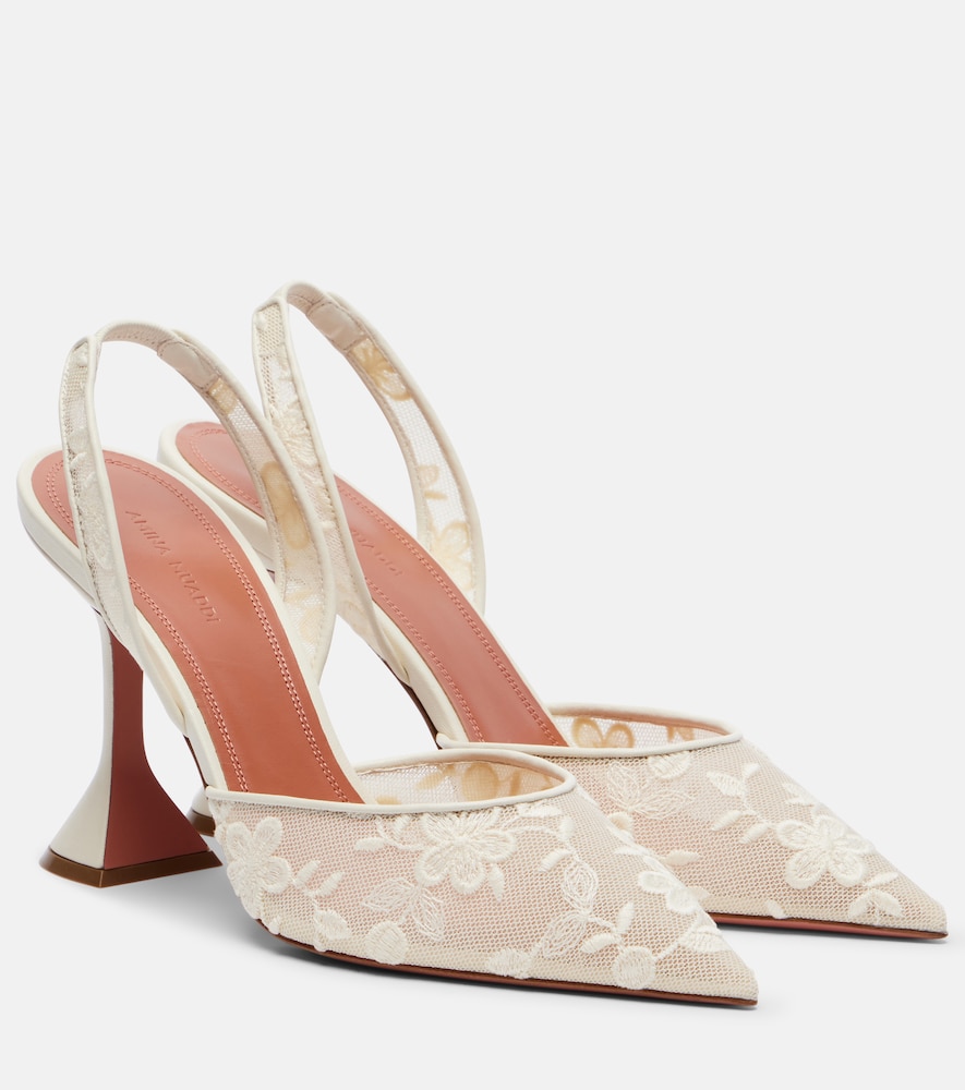 Holli leather-trimmed lace slingback pumps