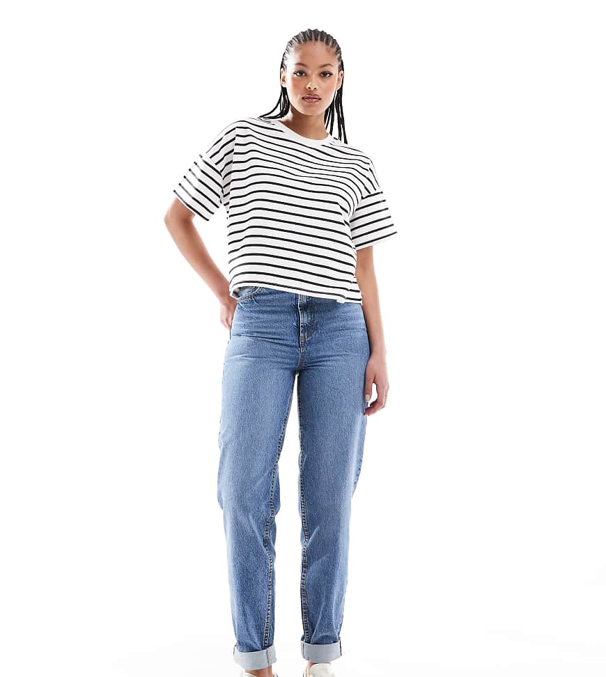 ASOS DESIGN Tall high rise relaxed mom jeans in mid blue