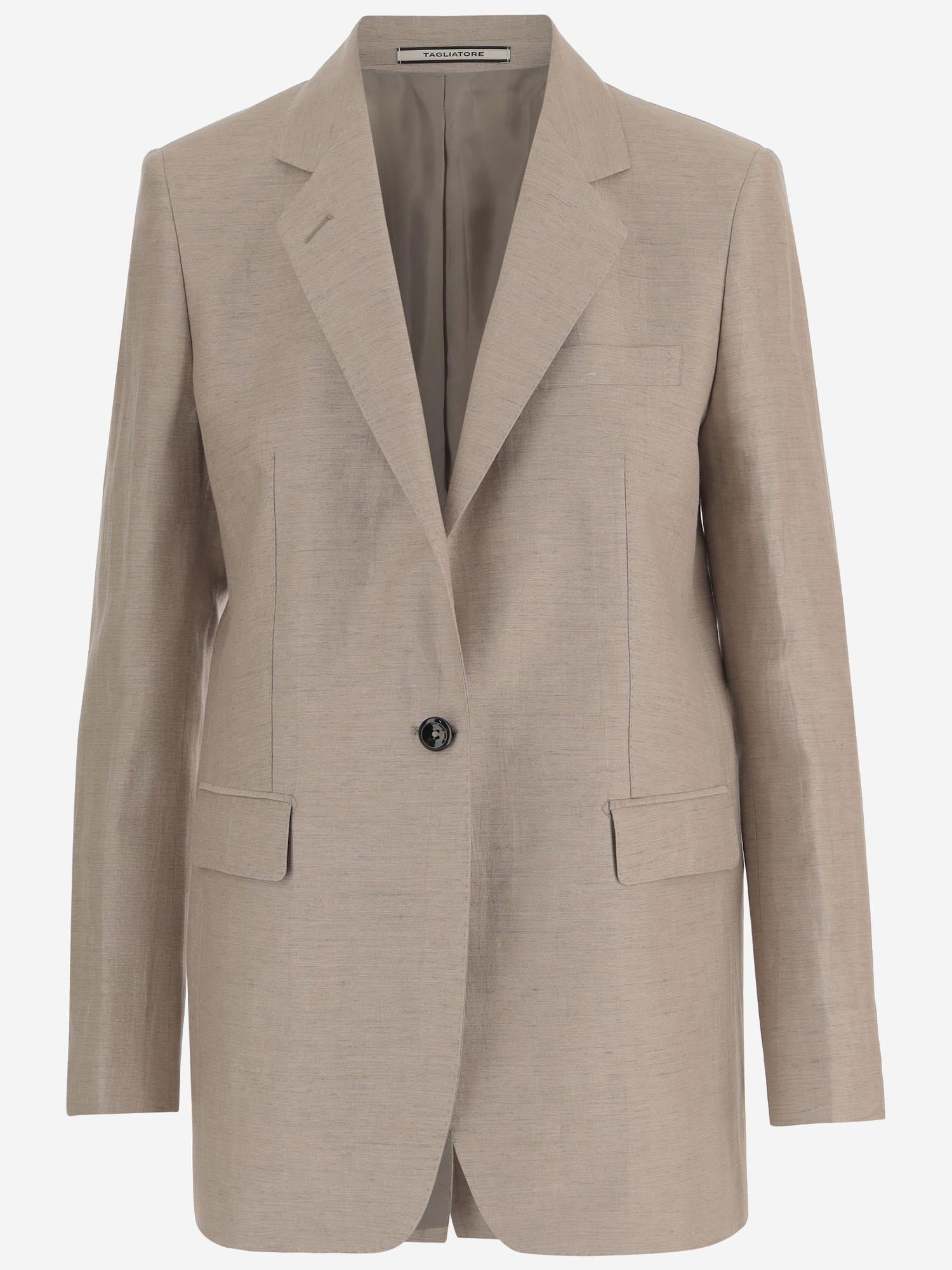 Linen-Cotton Blend Blazer — Beige
