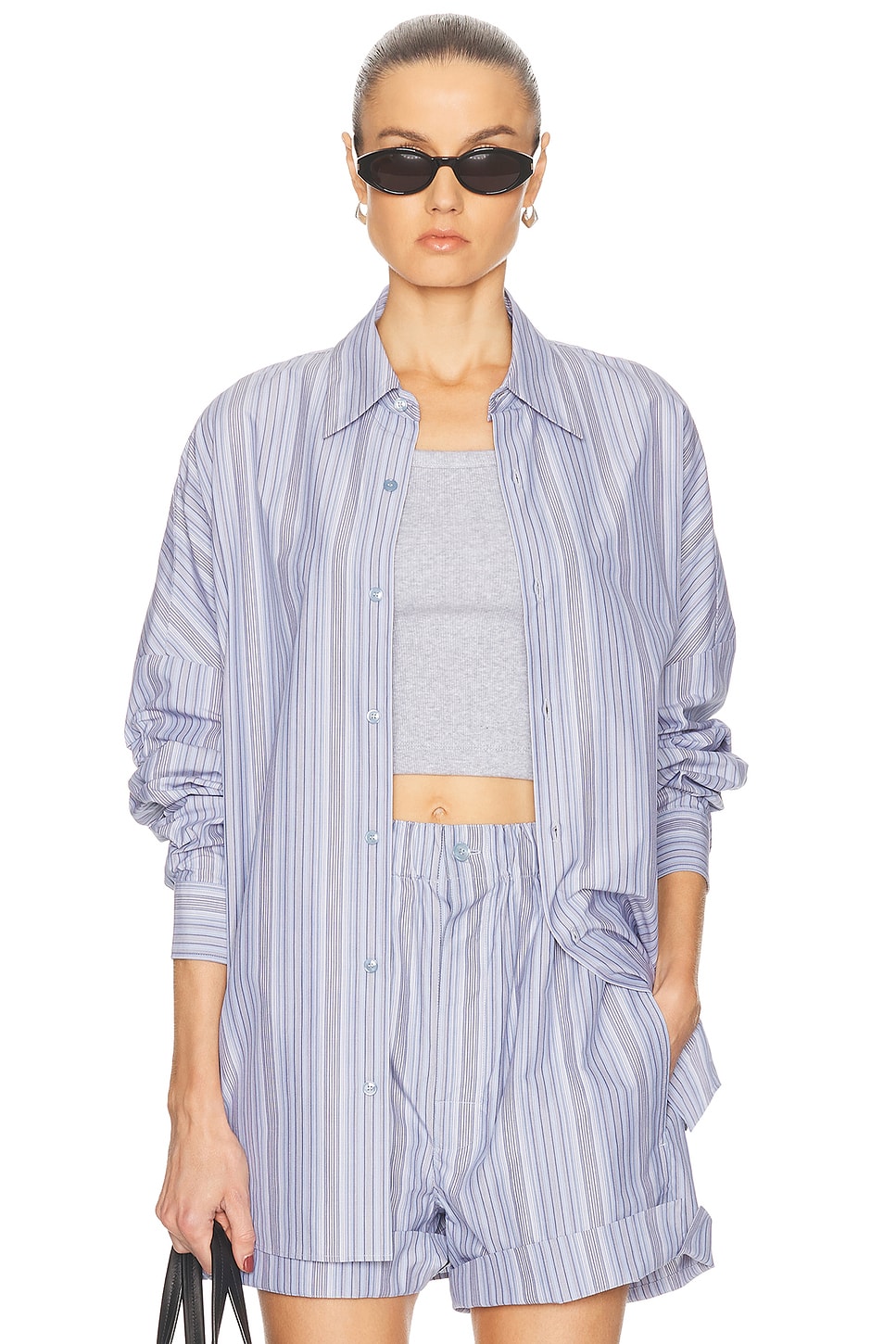 OURS THE BRAND Camicia Oversized Top in Blu Spiaggia - Blue.  a