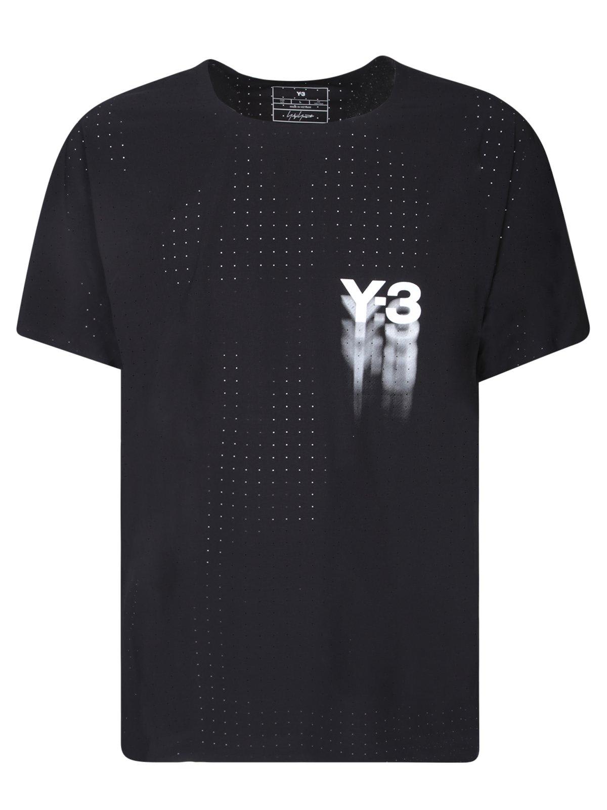 Logo-print perforated T-shirt - Black