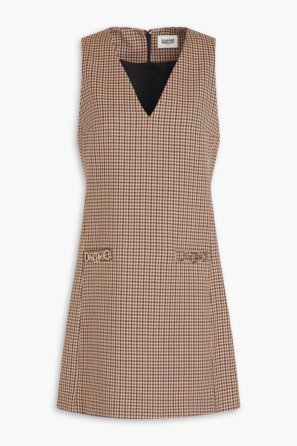 Embellished checked twill mini dress - Neutral - FR 40