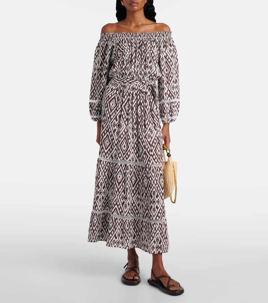 Eclipse gathered printed midi dress