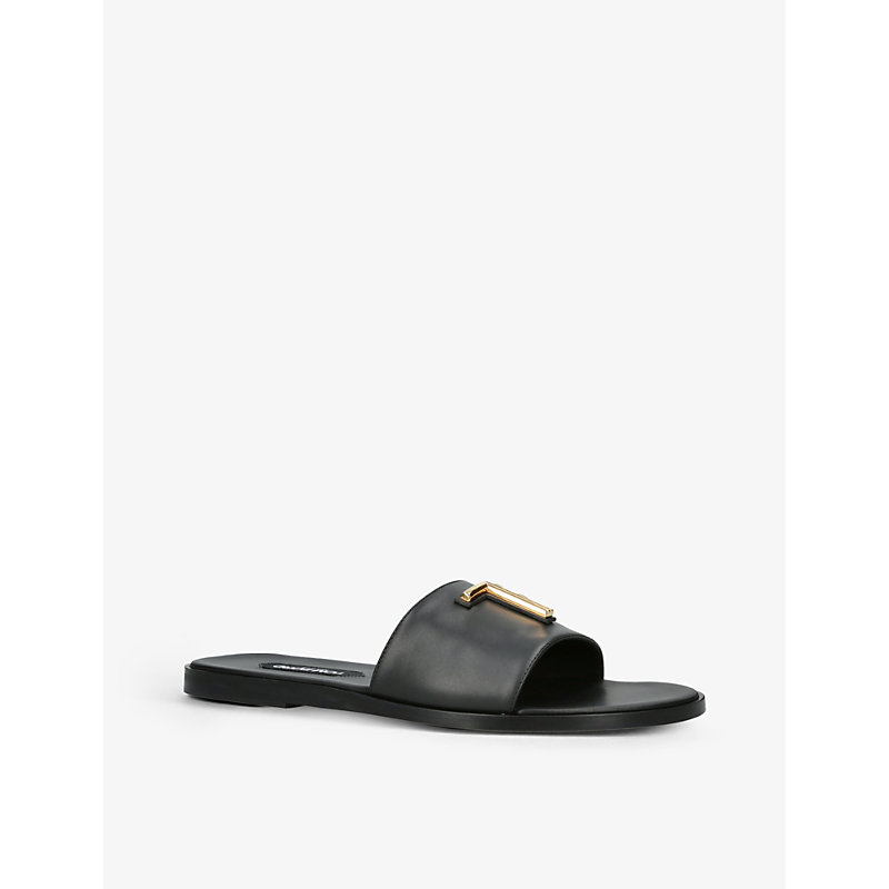 Mens Black Brighton Logo-embellished Leather Sliders