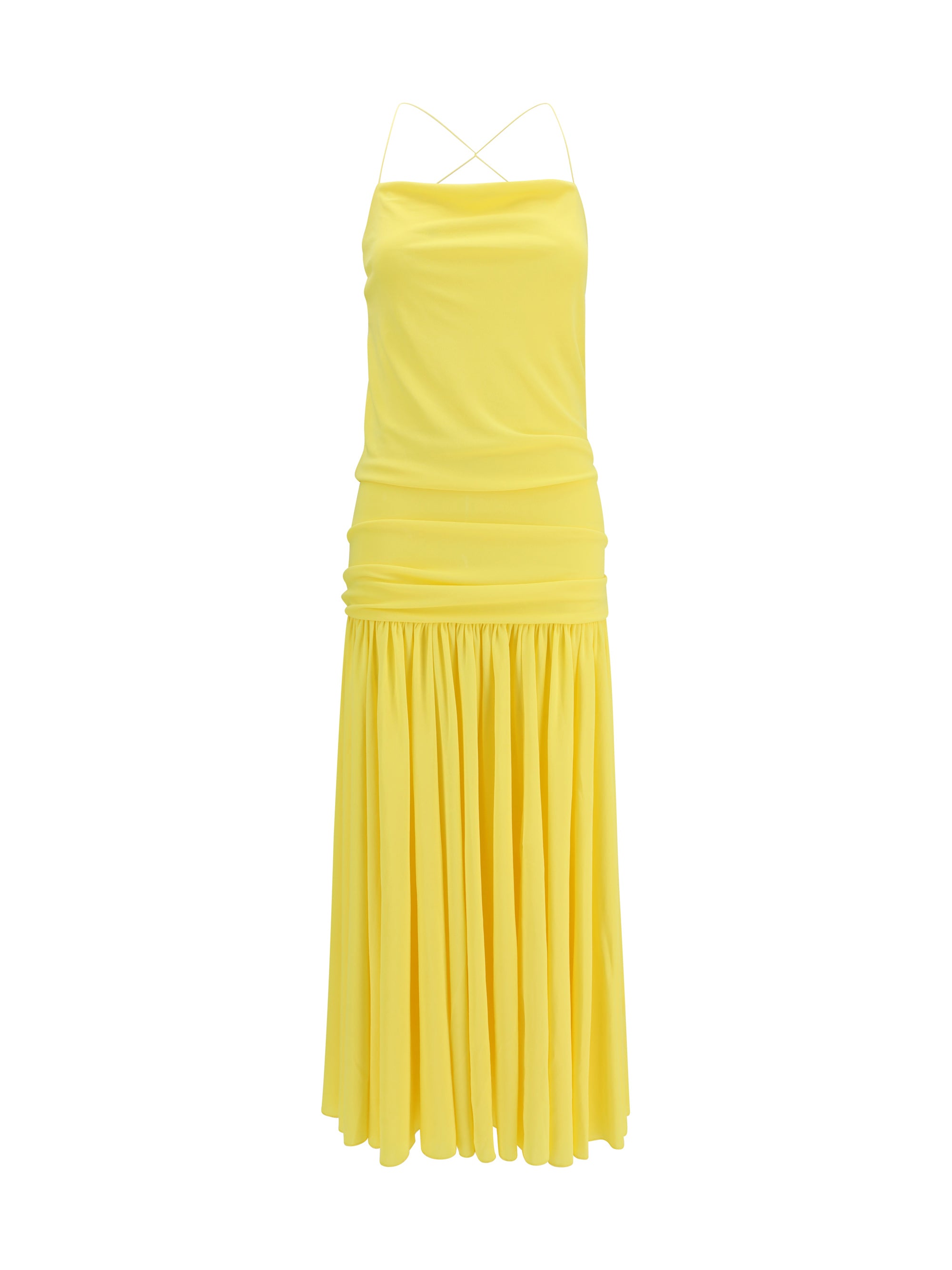 Pleated Midi Dress — Yellow