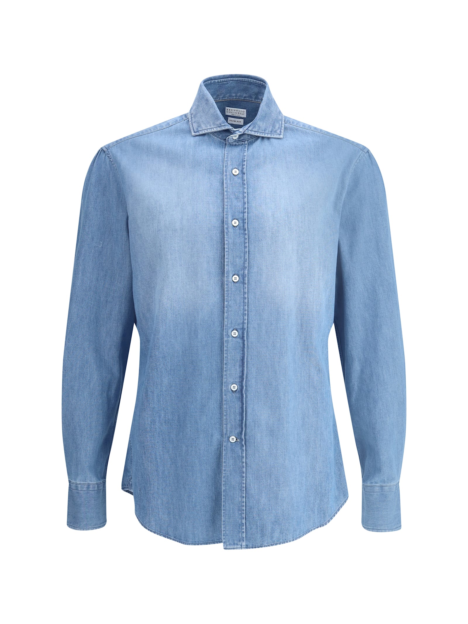 Spread-collar denim shirt - Blue