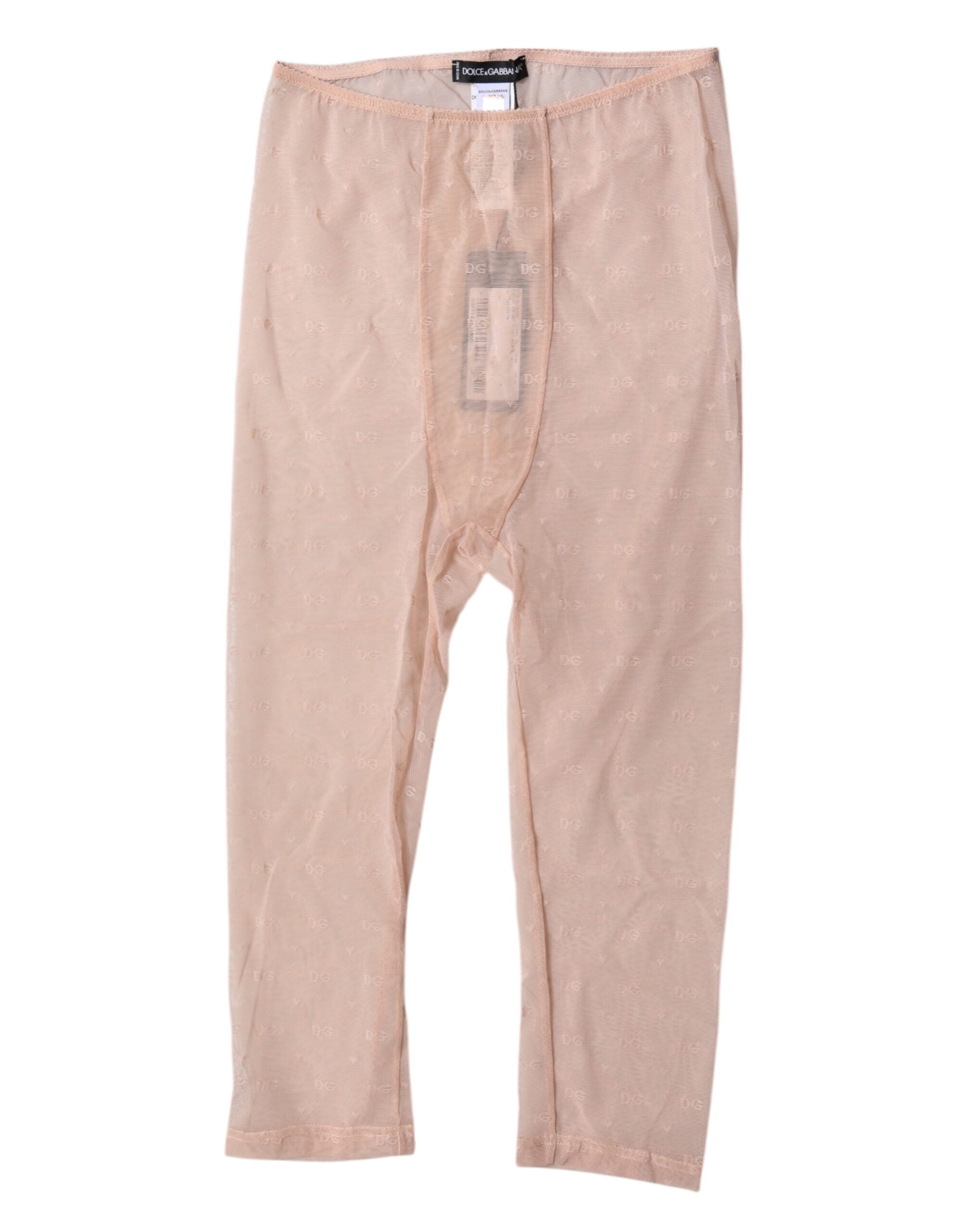 Logo-Patterned Lace Leggings — Beige