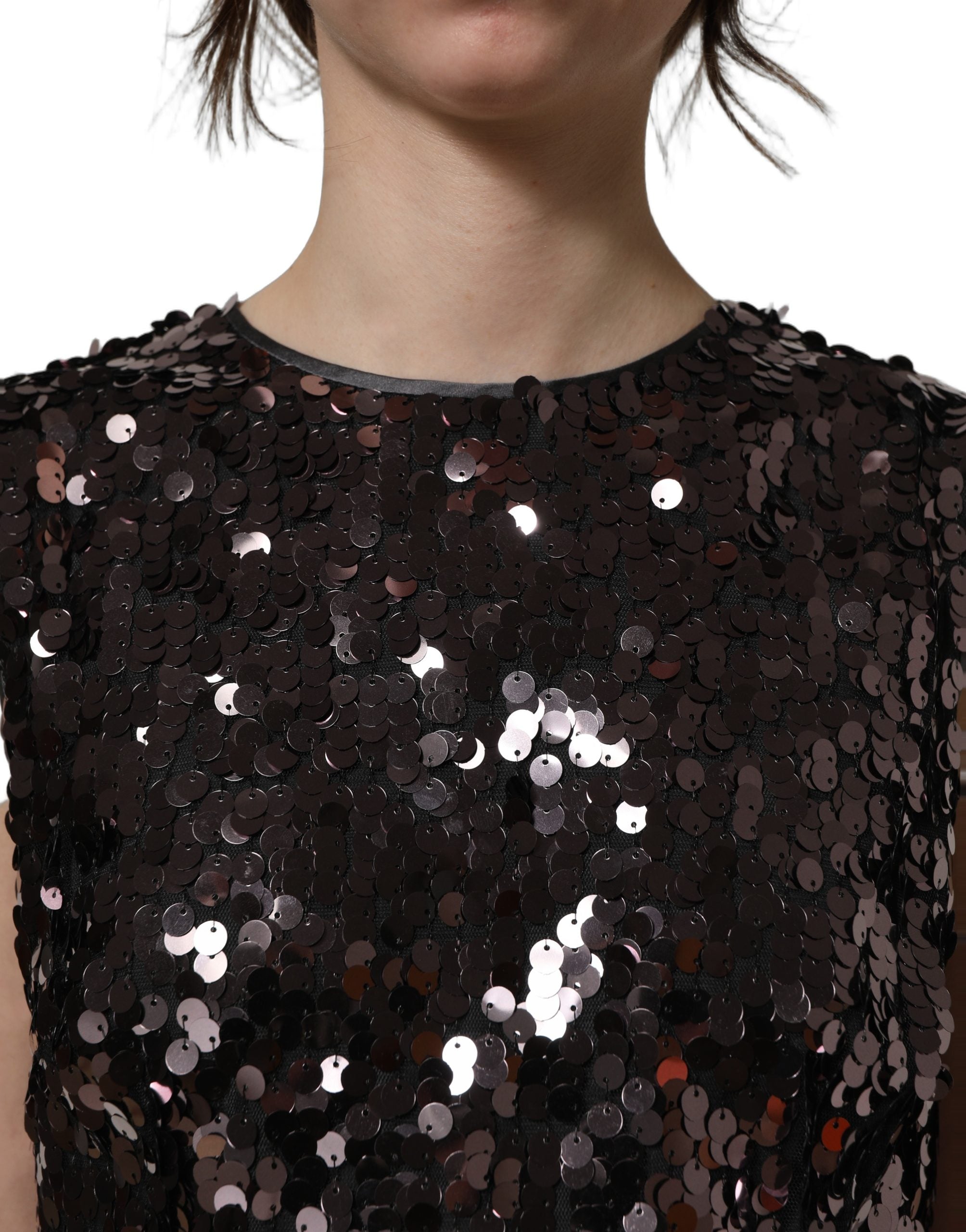Sequined Nylon Tank Top — Black