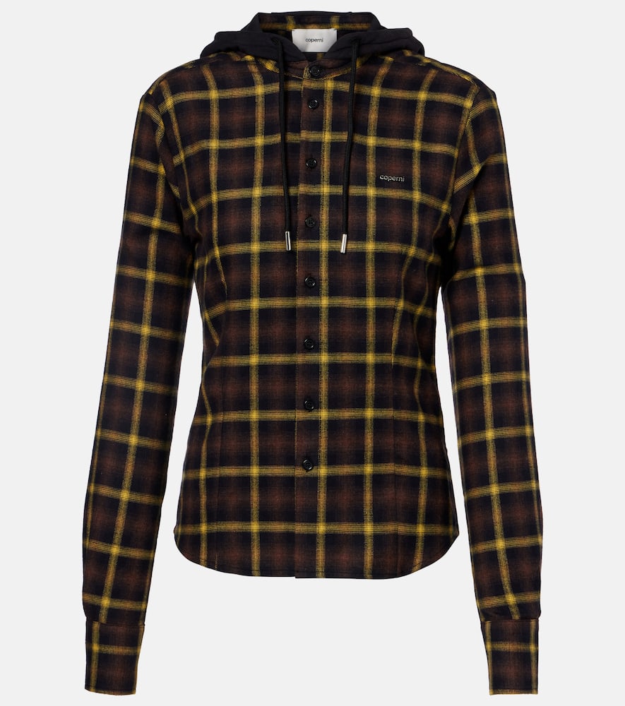 Hooded checked cotton shirt