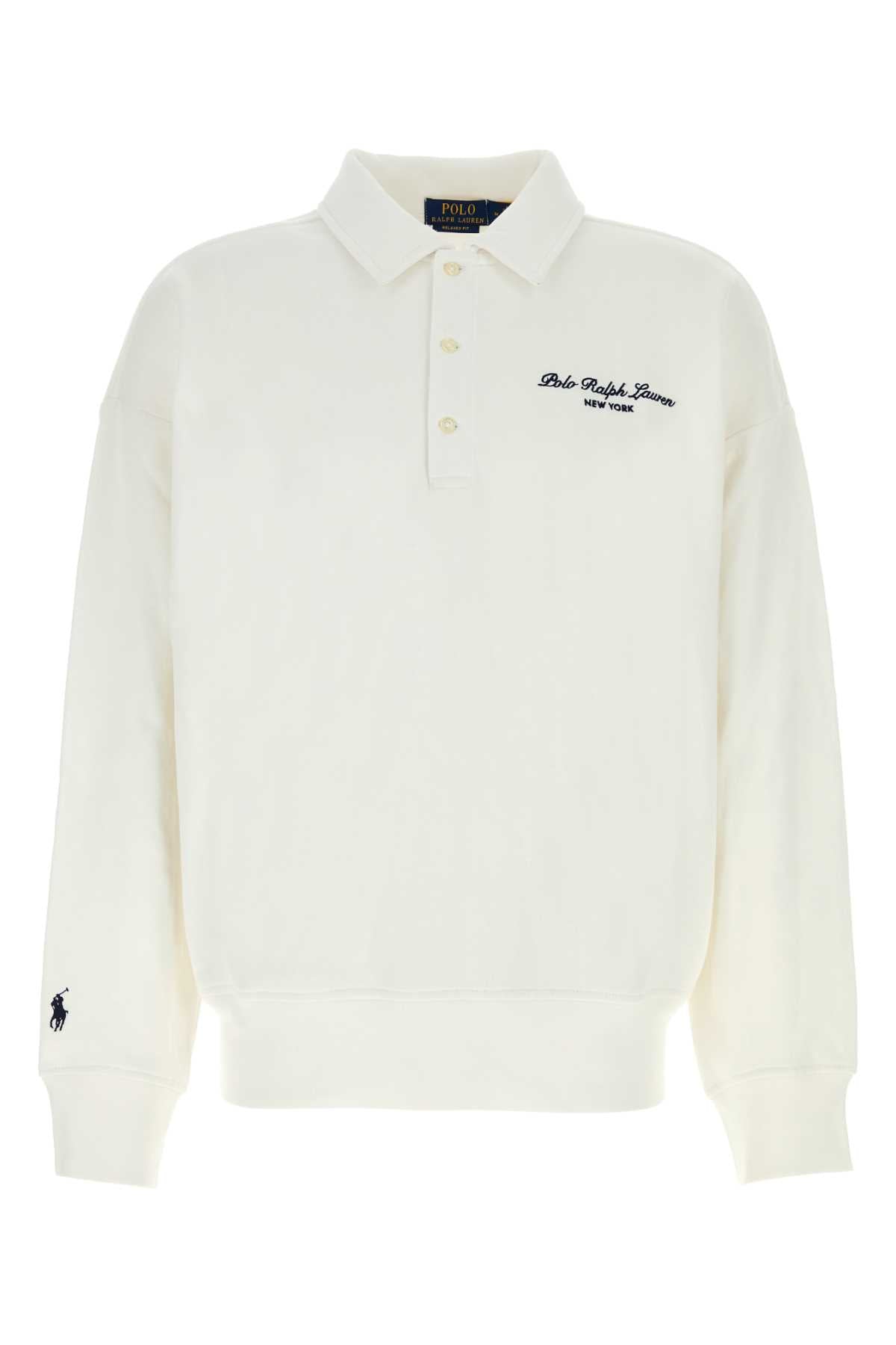 Cotton-Blend Polo Sweatshirt — White