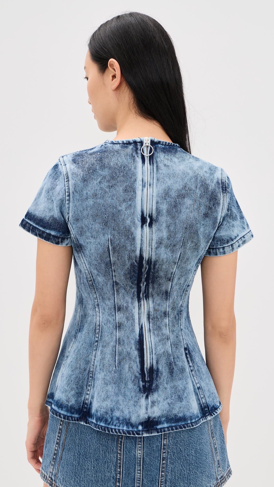Acid Wash Denim Fitted T-Shirt Blue