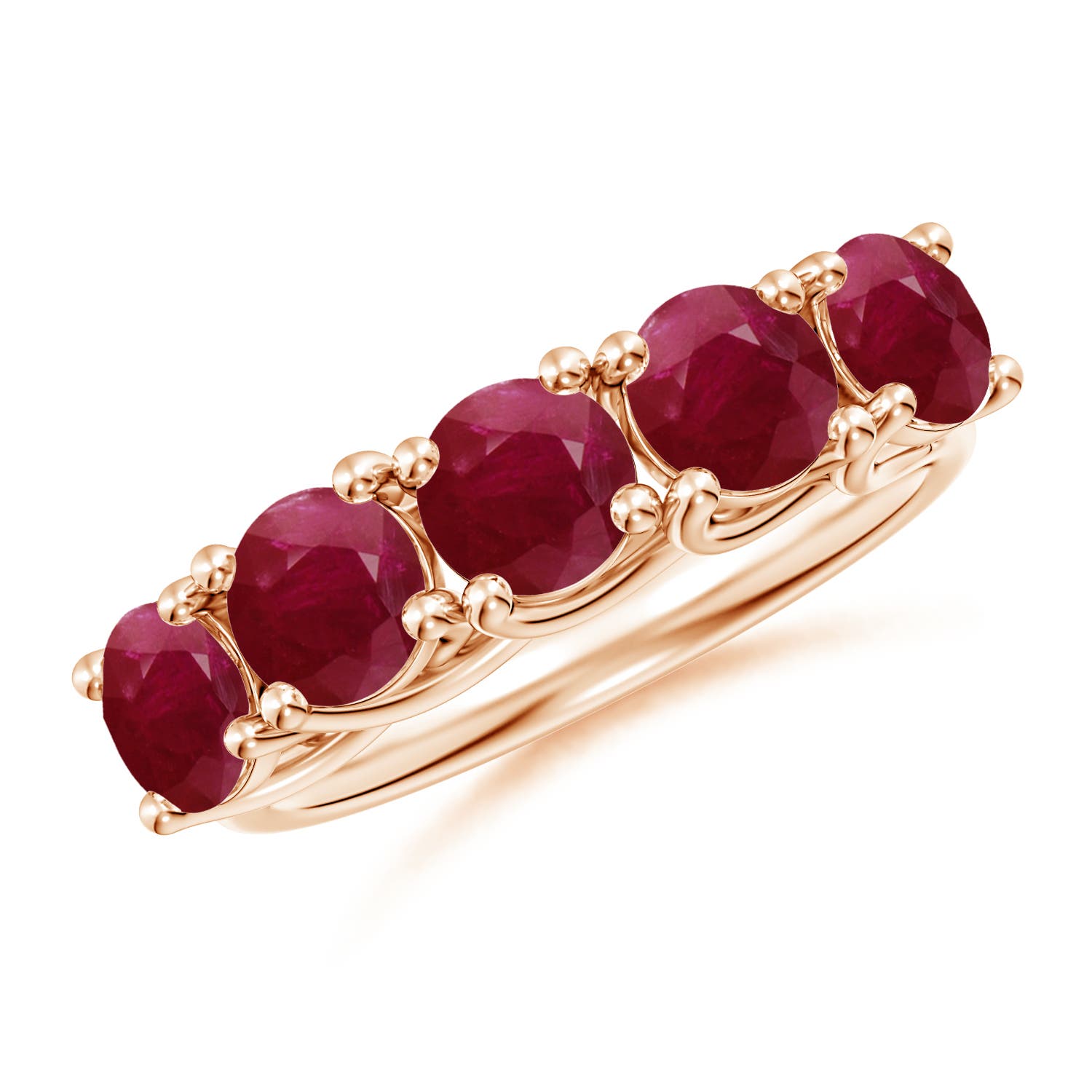 Angara 3.0 Carats Half Eternity Five Stone Ruby Wedding Band in 18K Rose Gold