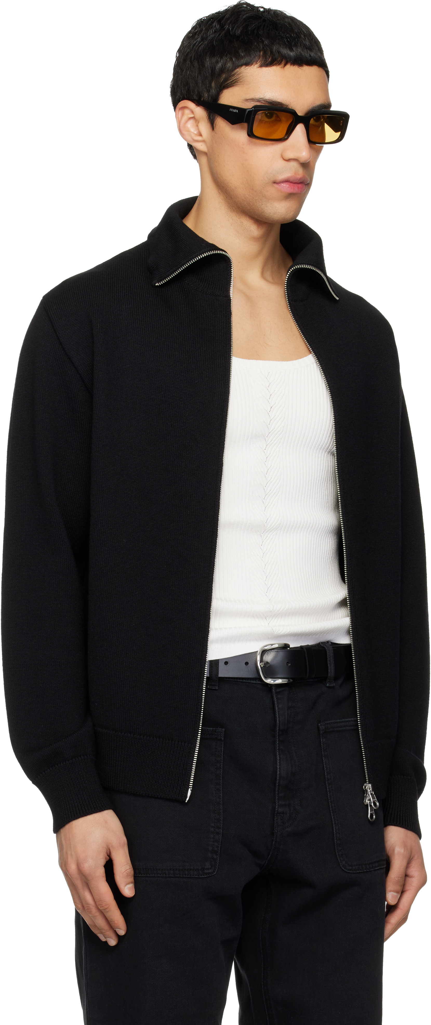 Black Zipped Wool Cardigan