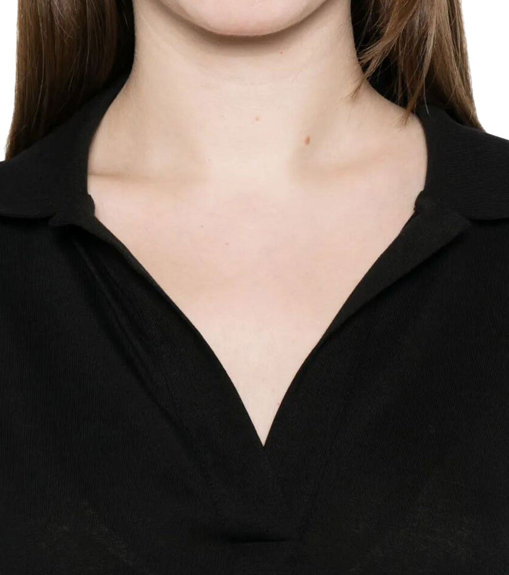 Black Solid Shirt Collar Polo