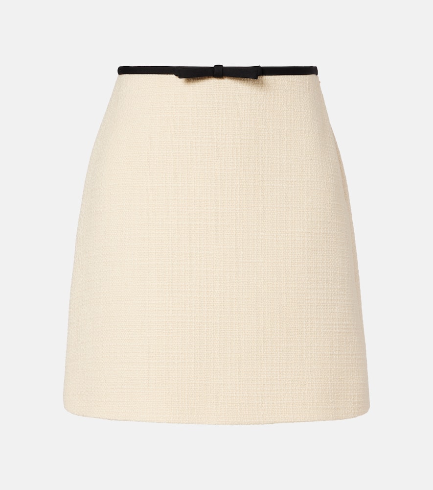 Bow-detail wool-blend tweed miniskirt
