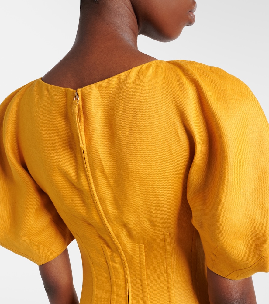 Ranya puff-sleeve linen twill maxi dress