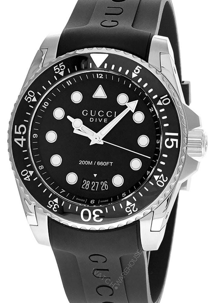 GUCCI Dive 45MM Quartz S-Steel Black Rubber Men's Watch YA136204B
