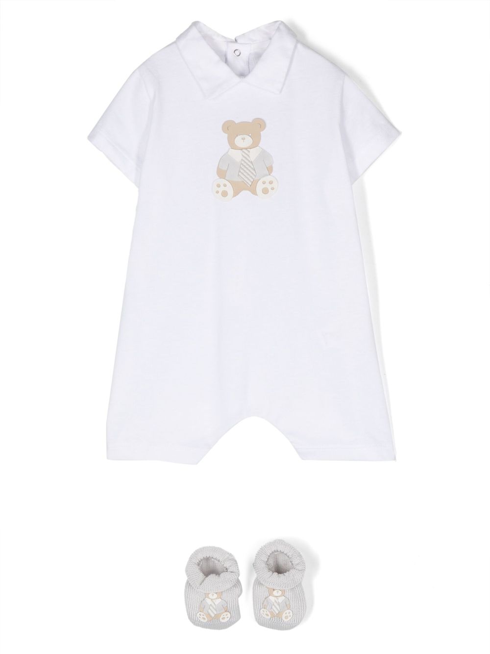 Button-up short-sleeve rompers - White