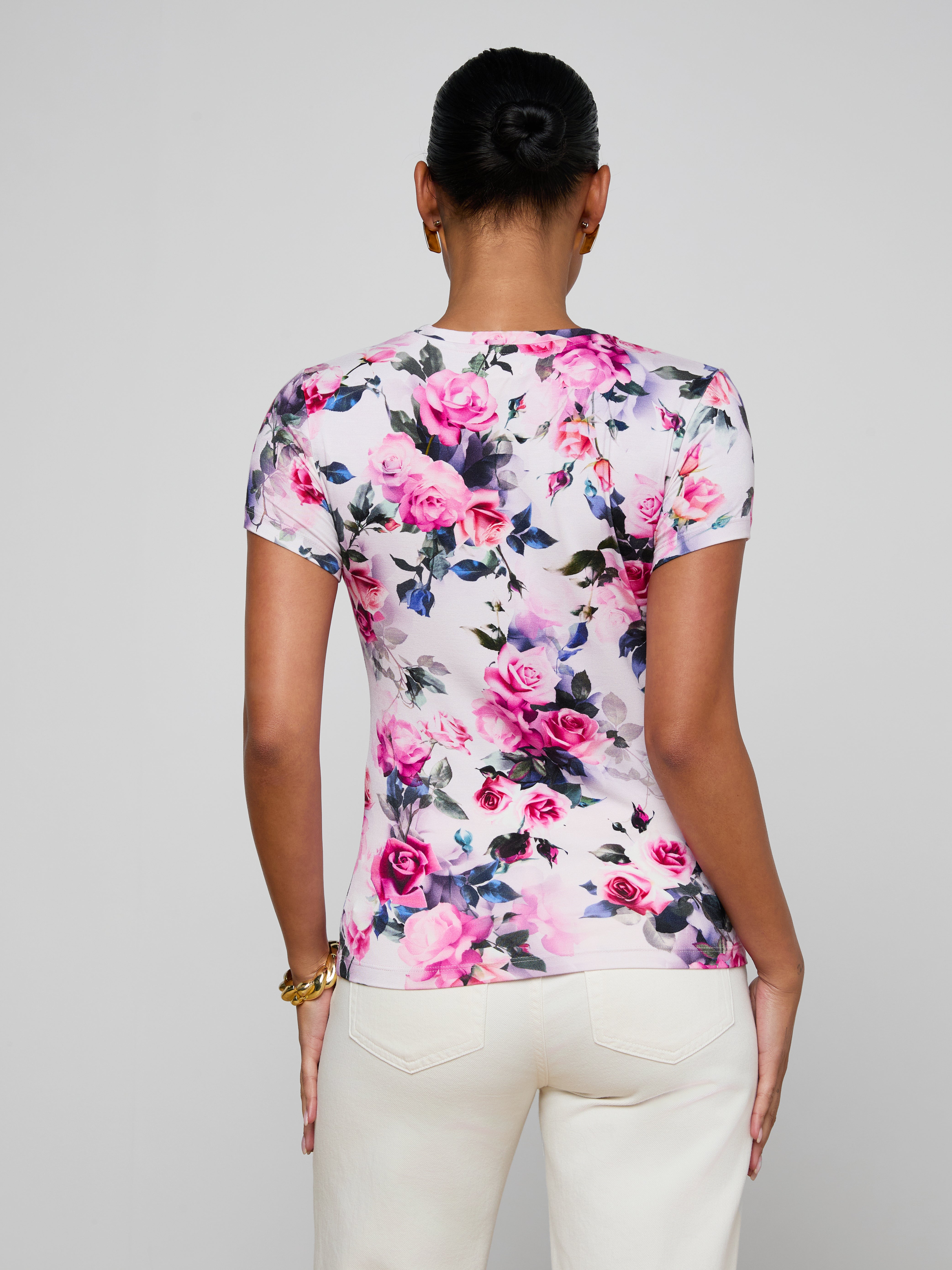 Ressi Fitted T-Shirt In Pink Multi Water Rose