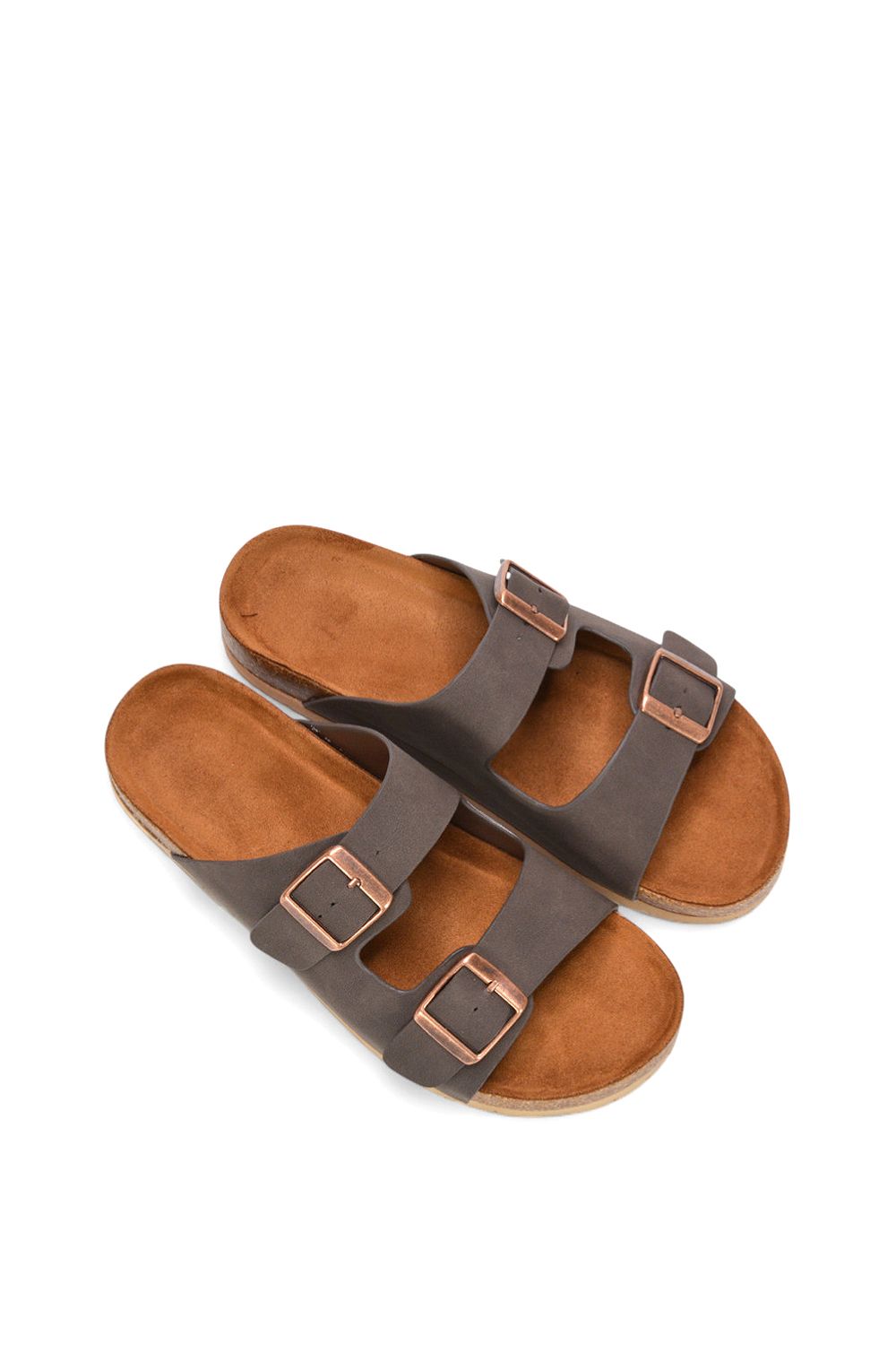 XY London Women's 'Star' Double Strap Buckle Up Summer Slip On Flat Sandals in Brown