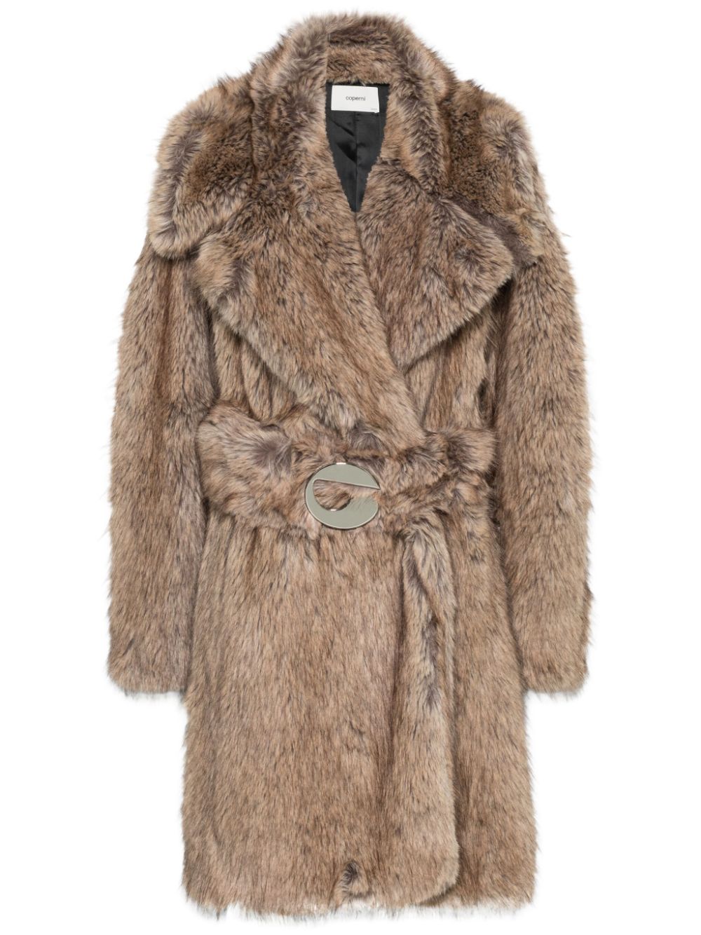 Faux-fur belted coat - Brown