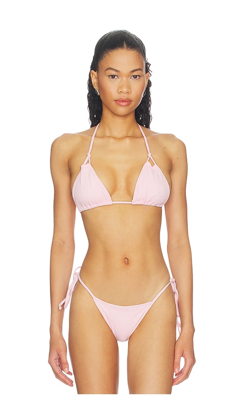Frankies Bikinis X Paige Lorenze Ari Ribbed Bikini Top in Blush. - S also in XS, M