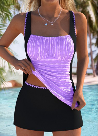 Modlily Jacquard Mid Waisted Light Pink Tankini Set