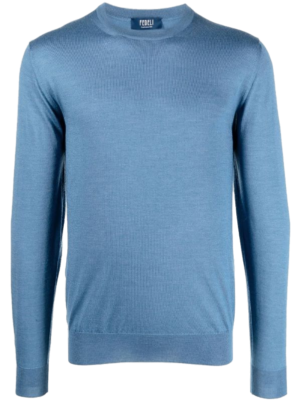 Cashmere-Silk Blend Crew Neck Sweater — Blue