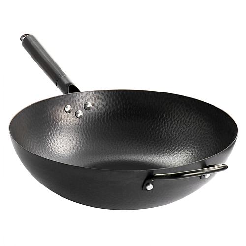 "Home Hammered 13"" Heavy Gauge Carbon Steel Wok in Black"